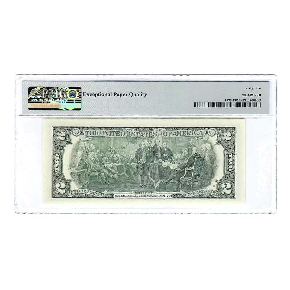 $2 1995 Small Size $2 Federal Reserve Notes 1936-F  PMG 65 Withrow Signed - Image 2 of 2