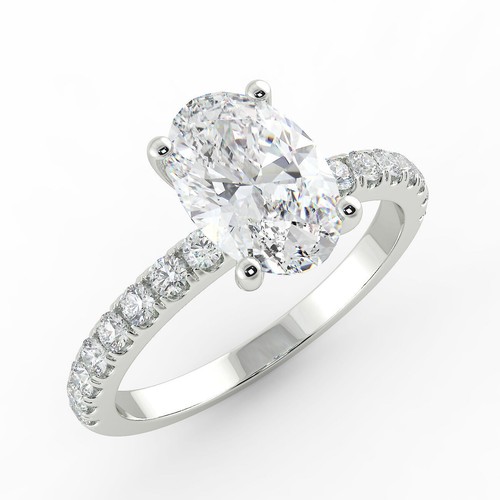 Nuevo anillo de compromiso de diamantes de corte ovalado F/SI1 de oro blanco de 14 K de 1 3/4 quilates - Imagen 2 de 8