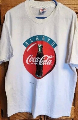 HANES Always Coca Cola Coke T Shirt Men's XL White Graphic USA