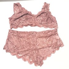 AvidLove Lingerie Set Sz 22W Lace Bralette Bra Matching Panties Pink High Waist