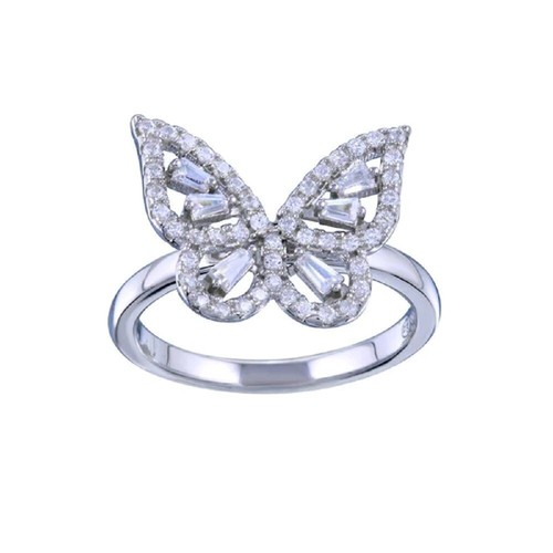 Bague En Argent Massif Motif Papillon Ajouré - Taille 53, Occasion, Couleur Argenté
