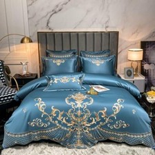 Satin Embroidery Bedding Queen King Size Luxury European Style Duvet Cover Set