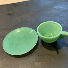 Jadite AKRO glass Child Cup And Plate Dishes Green Color