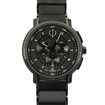 Movado Strato Mens Watch, Quartz Chronograph, 44mm Black Stainless Steel 0607554