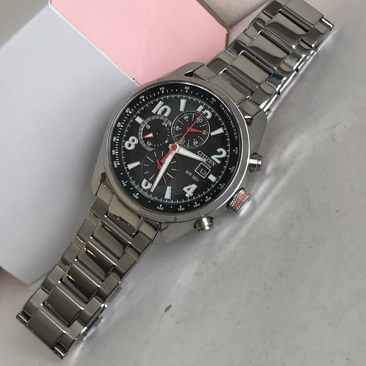 Citizen Men's Eco-Drive Red Crown Chronograph S Stainless Steel