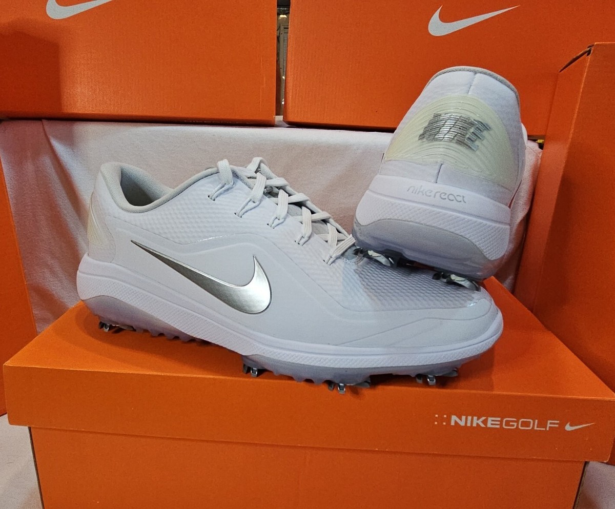 NIKE React Vapor 2 White Metallic Silver Golf Shoes Cleats NEW
