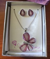 Butterfly Necklace And Earrings Set, Purple, Etched, Sparkle