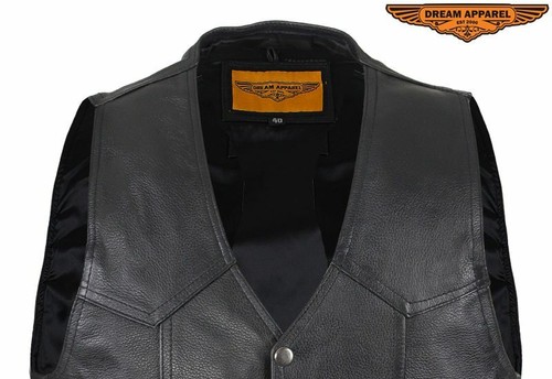 Men's Leather Vest Slip and Zippered Pockets Buttoned Front Closure Black - Bild 3 von 9
