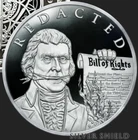 1 oz silver proof Redacted Thomas Jefferson Bill Of Rights .999 Pure COA BOX