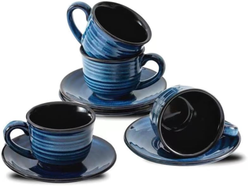 Espresso Cups Set of 4, 4 Ounce Ceramic Cappuccino Cup with Saucers, Small - Afbeelding 1 van 8