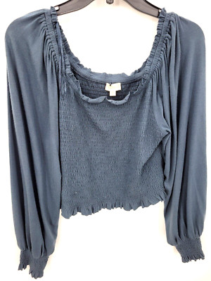 Anthropologie Hem & Thread Top Womens Large Cropped Smocked Puff Sleeve Boho