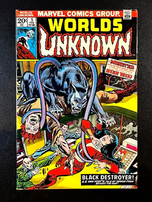 Worlds Unknown 5 (VF-) Gil Kane cover! BLACK DESTROYER! SCI-FI! 1974 Marvel