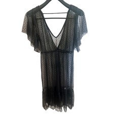 Forever 21 Plus Black Swiss Dot Mesh Sheer Babydoll Dress 1X Style 8603