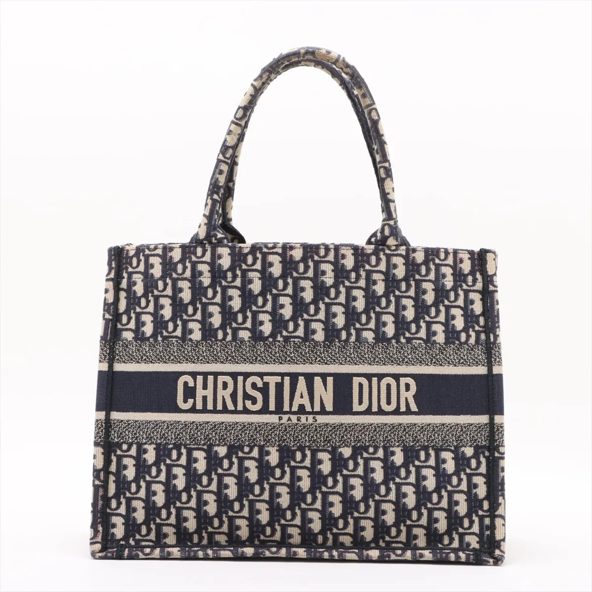 Christian Dior Oblique Book Tote Medium canvas Tote bag Beige x navy