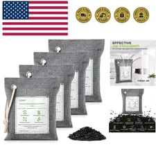 4-Pack Large Bamboo Charcoal Air Purifying Bags - 100% Natural Odor Eliminators