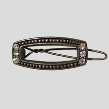 Vintage Silver Tone Barrette Hair Clip Rectangular Rhinestone Accents Retro