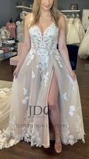 Strappy Wedding Dress Bridal Gown 32-60 Tailored Champagne Skirt Slit