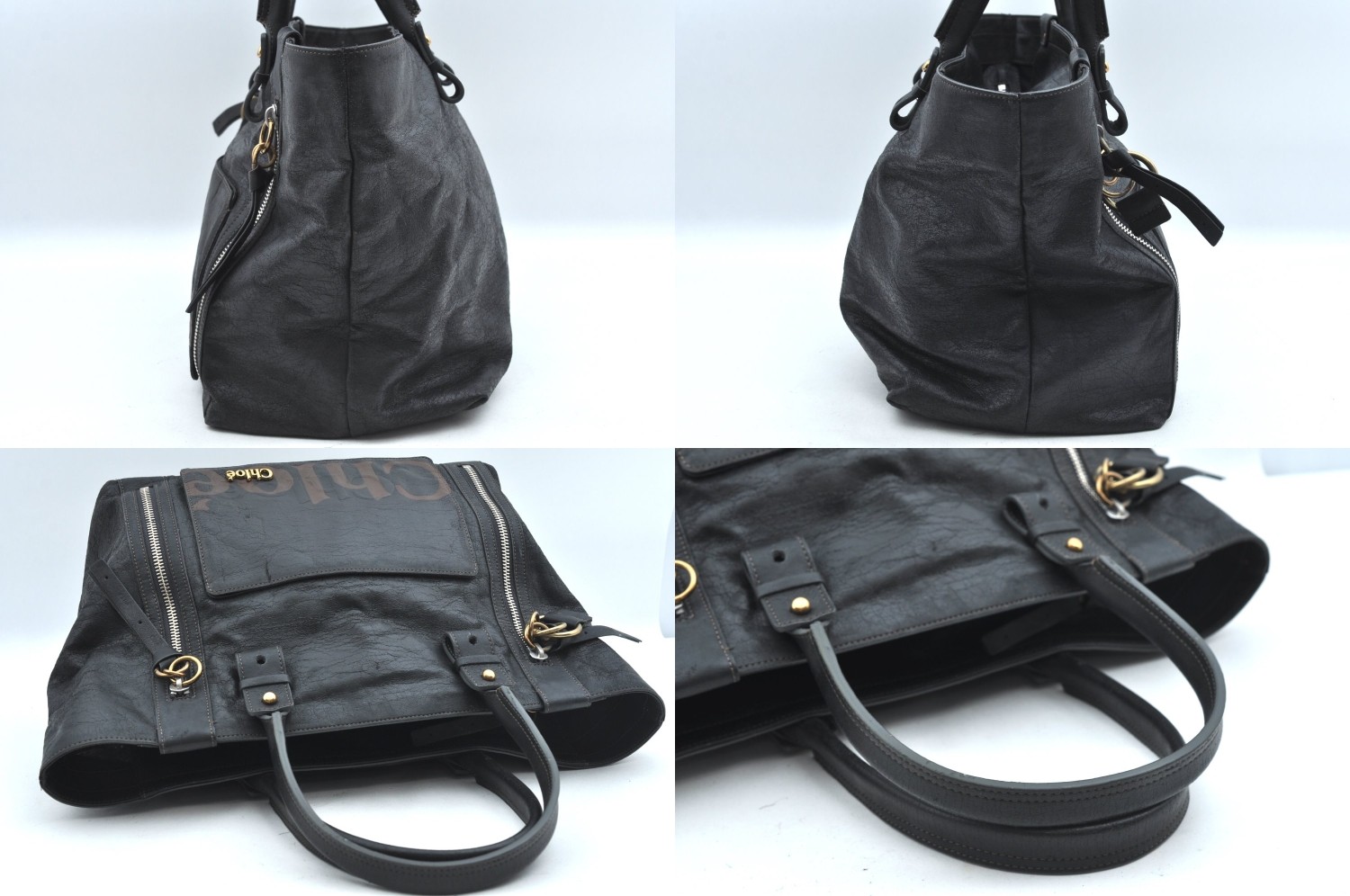 Authentic Chloe Eclipse Tote Hand Bag Leather Bla… - image 4