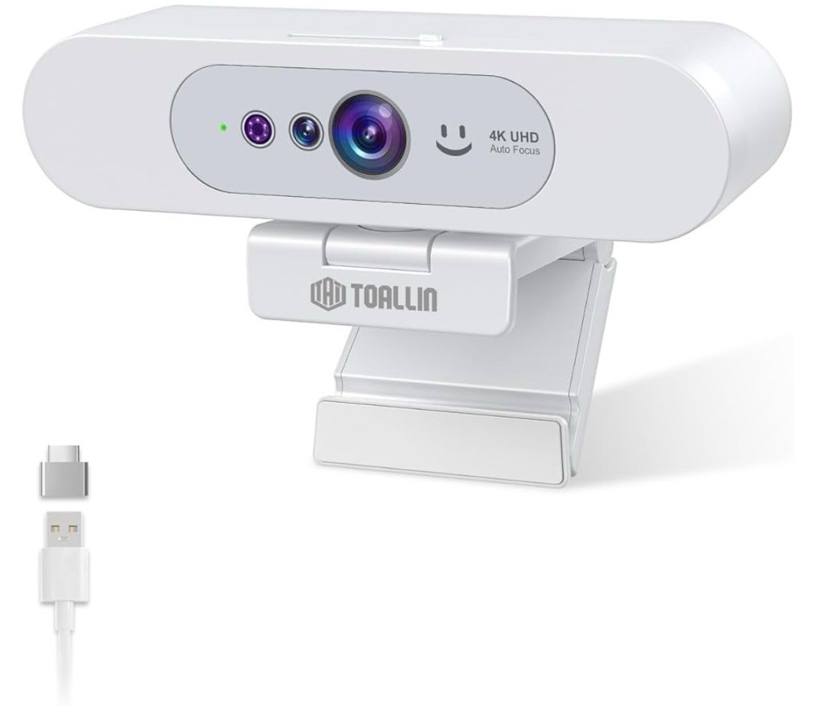 TOALLIN 4K UHD Auto-focus Webcam,compatible with Windows Hello,Plug-and-Play UK