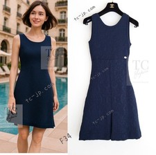 CHANEL 13C Versailles Navy Jacquard Sleeveless Dress Karl Lagerfeld 34 US2
