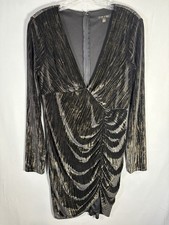 City Vibe sz 11 Black Gold Metallic Velvet Ruched Bodycon Cocktail Party Dress