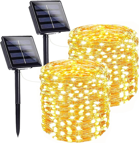 2 Pezzi Luci Solari Esterno, 12M+2M 120LED Catena Luminosa Esterno Solare, 8 Mod