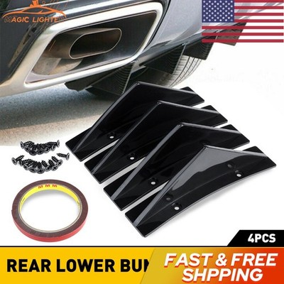 4x Lower Body Bumper Kit Diffuser Shark Rear Fin ABS Spoiler Black Universal