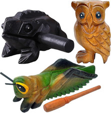 3 Pcs Handmade Wooden Guiro Animal Set Medium , 4 Inch Wooden Frog, 4 Inch Wood