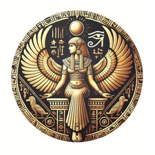 Vintage Egyptian Goddess Nephthys Sacred Golden Tin Metal Signs Home Décor 8x8