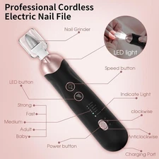 Professional Manicure Pedicure Kit, Cordless Electric Nail File Set, Rechargeabl