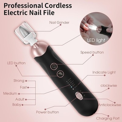 Professional Manicure Pedicure Kit, Cordless Electric Nail File Set, Rechargeabl