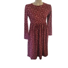 Velvet Torch Ditsy Floral Burgundy Dress S Long Sleeve Cottagecore Prariecore