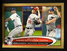 2012 Topps AL ERA Leaders 52 Justin Verlander/Jered Weaver/Shields Gold #/2012