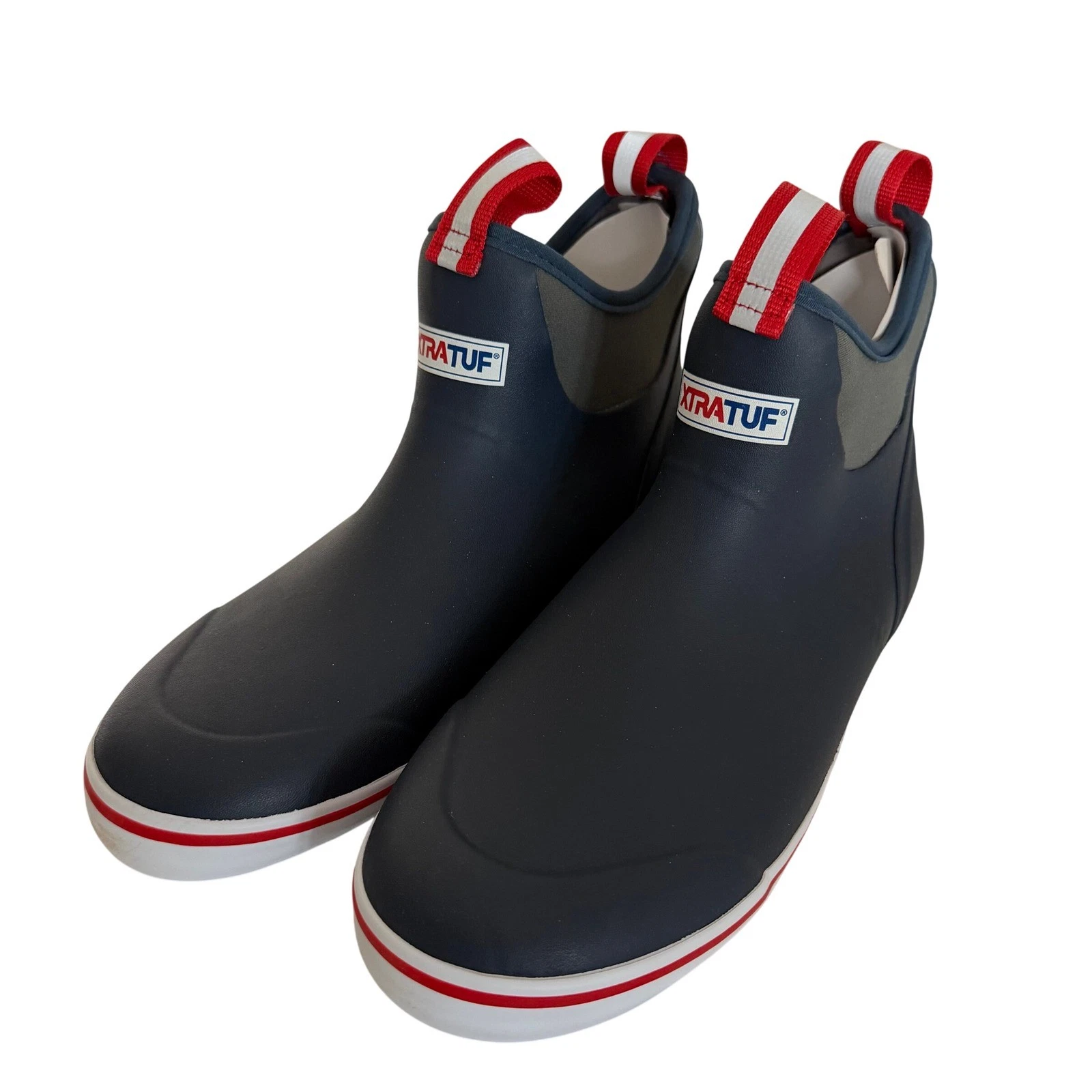 XTRATUF Ankle Deck Boot Navy Red Waterproof Fishing Boots Mens Size 9 NEW