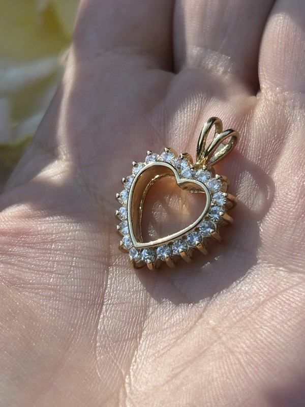 Vintage 925 Sterling Silver Gold Plated CZ Crystal Gaudy Heart Pendant