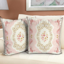 Boho Floral Throw Pillow Covers 18x18 inch Set of 2,Pink Boho Rug Geometric Flor
