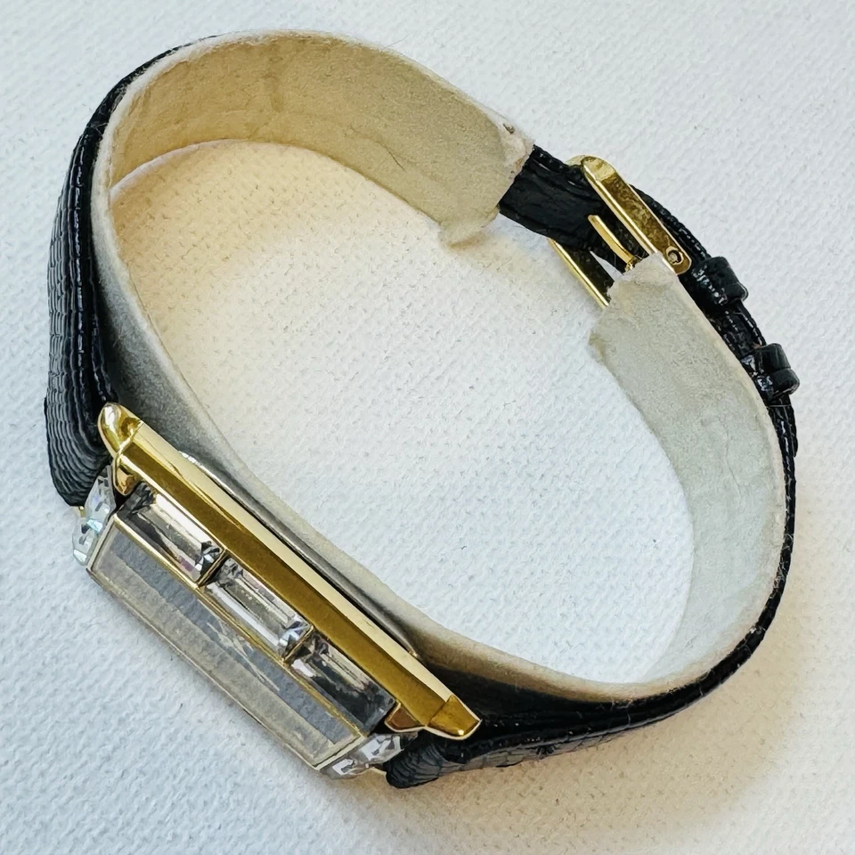 Bisel vintage de diamantes de imitación de cristal Xanadu para mujer tanque dorado cuero negro Foto 4 de 4