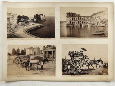 4 Naples Italy Photos Castel Dell'ovo Palazzo D'anna Costume Sommer c1870s VTG