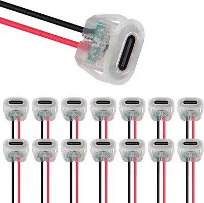 15PCS Type-C Female 2Pin USB Connector with LED Type-C Waterproof with Female...