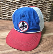 Vintage Walt Disney Mickey Mouse Trucker Hat Cap Mesh Snapback USA Red Blue