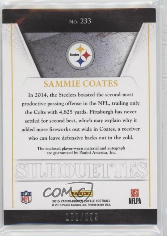 2015 Crown Royale Silhouettes Signatures /299 Sammie Coates #233 Rookie Auto RC - Image 2 of 2