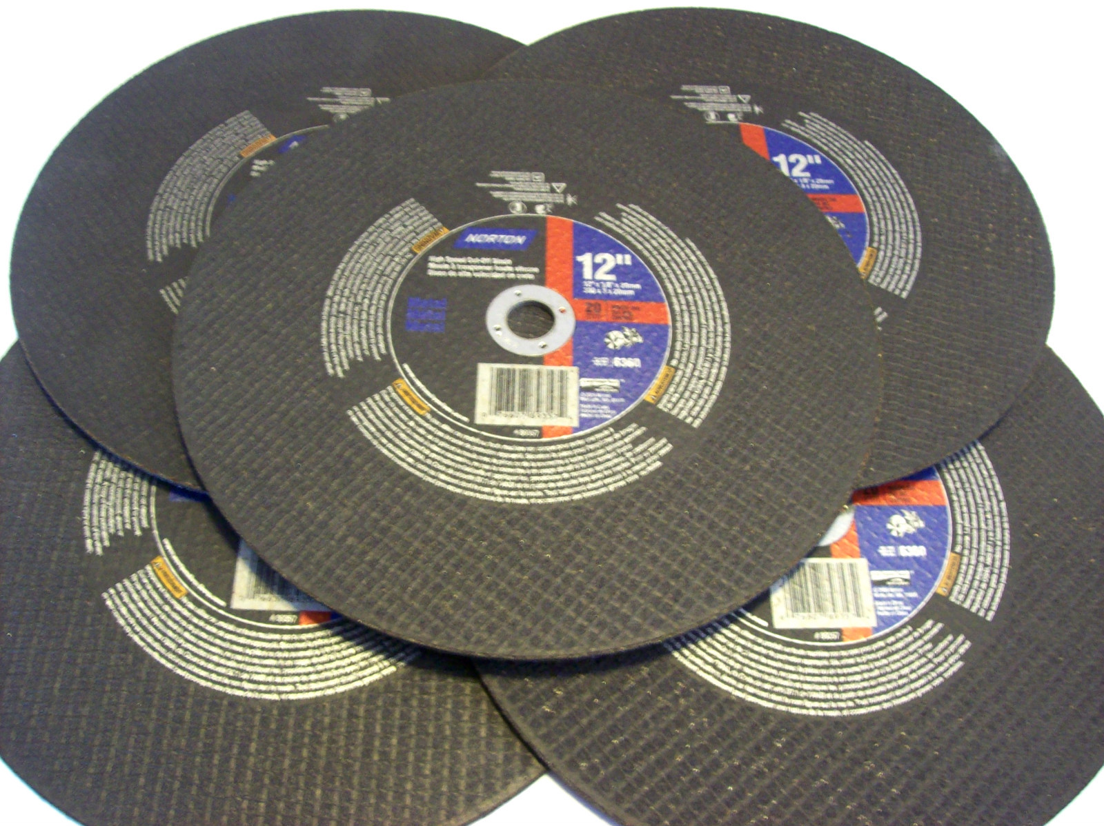 5 NORTON 12" CHOP SAW METAL CUT OFF WHEEL BLADE 89357 20MM GRINDING GAS MITER