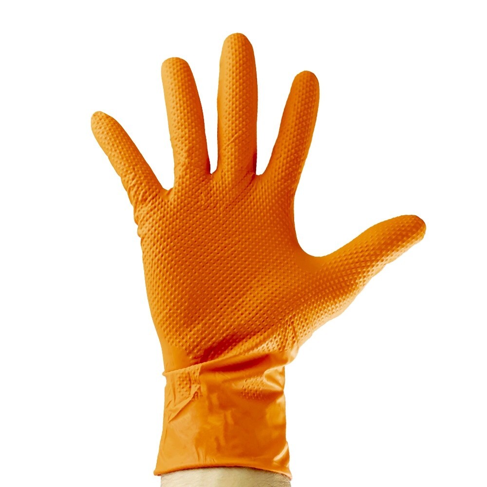 JBM 53552 Guanti  L 100 pezzi  da 7 MIL Colore arancio con grip Confezione da 10