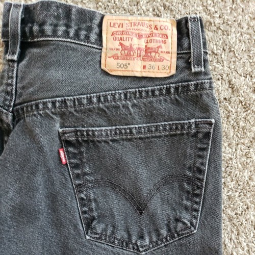 Levis 505 Regular Mens Medium Wash Black Size 36x30 Straight Leg - Picture 2 of 7