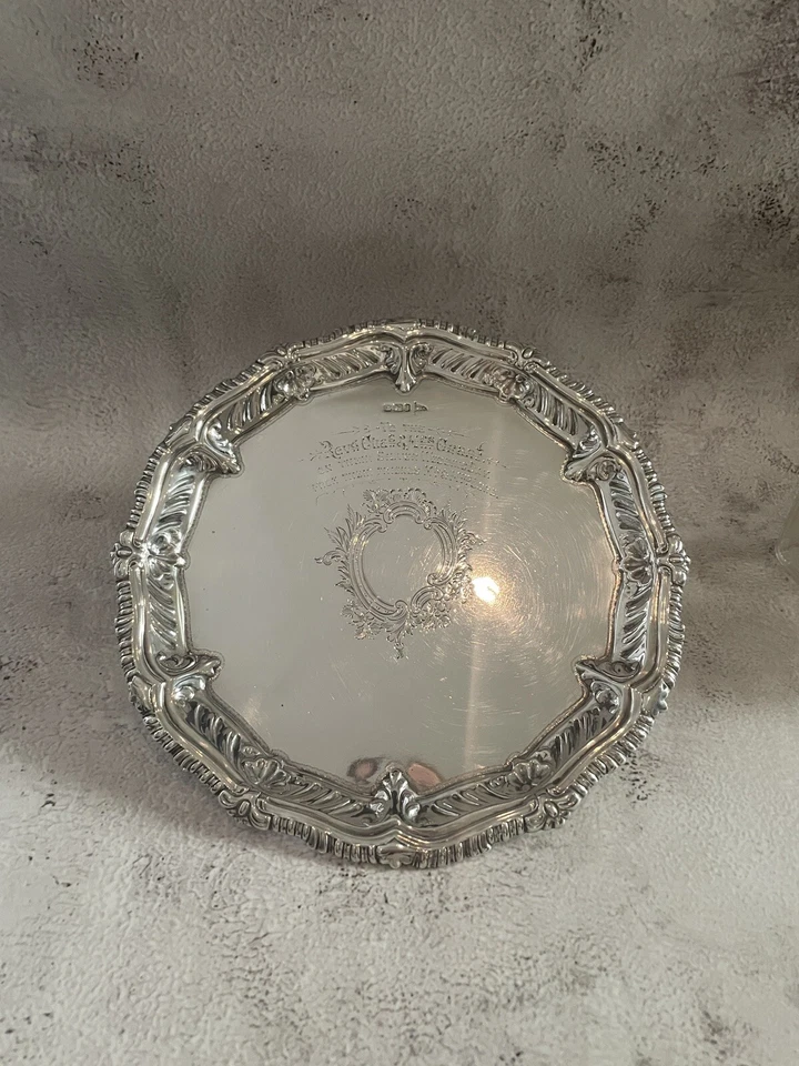 Antique Victorian Sterling Silver Walker & Hall Tray/Salver 1899 - Image 4 of 4