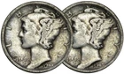 1944 S & 1945 D Mercury Silver Dime F 90% Silver 10c Fine - 2 Coin Set