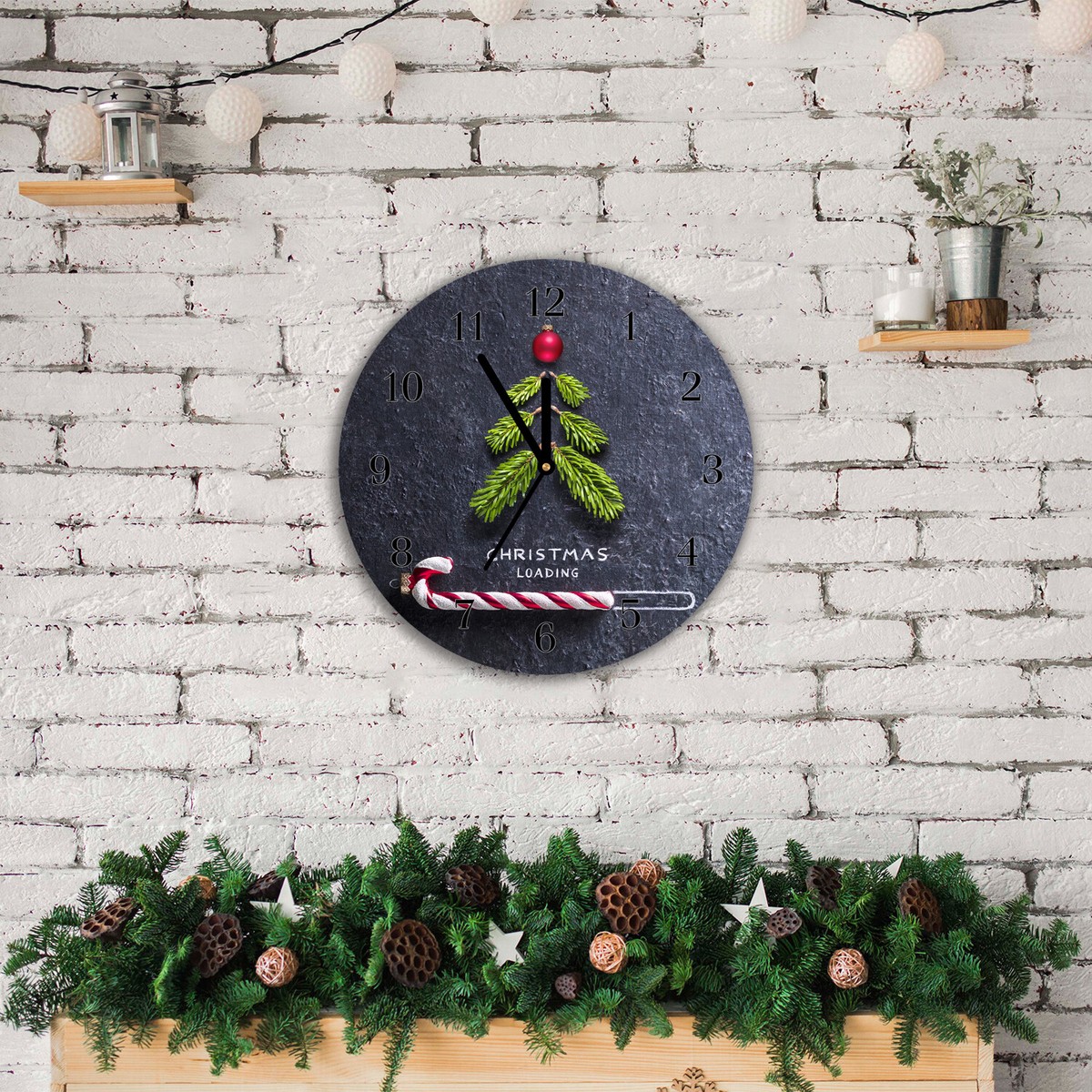 Tulup Horloge Verre Noël 30x60cm Salon Design Mur - Blanc - arbre de