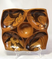20th Century Boho Chic Hand Carved Painted Wooden Serving Snack Platter/Tray
