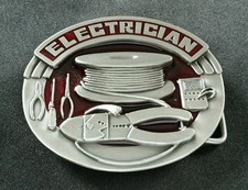 ELECTRICIAN OCCUPATIONAL BELT BUCKLE SPOOL OF WIRE CUTTERS TOOLS SISKIYOU E6 NEW
