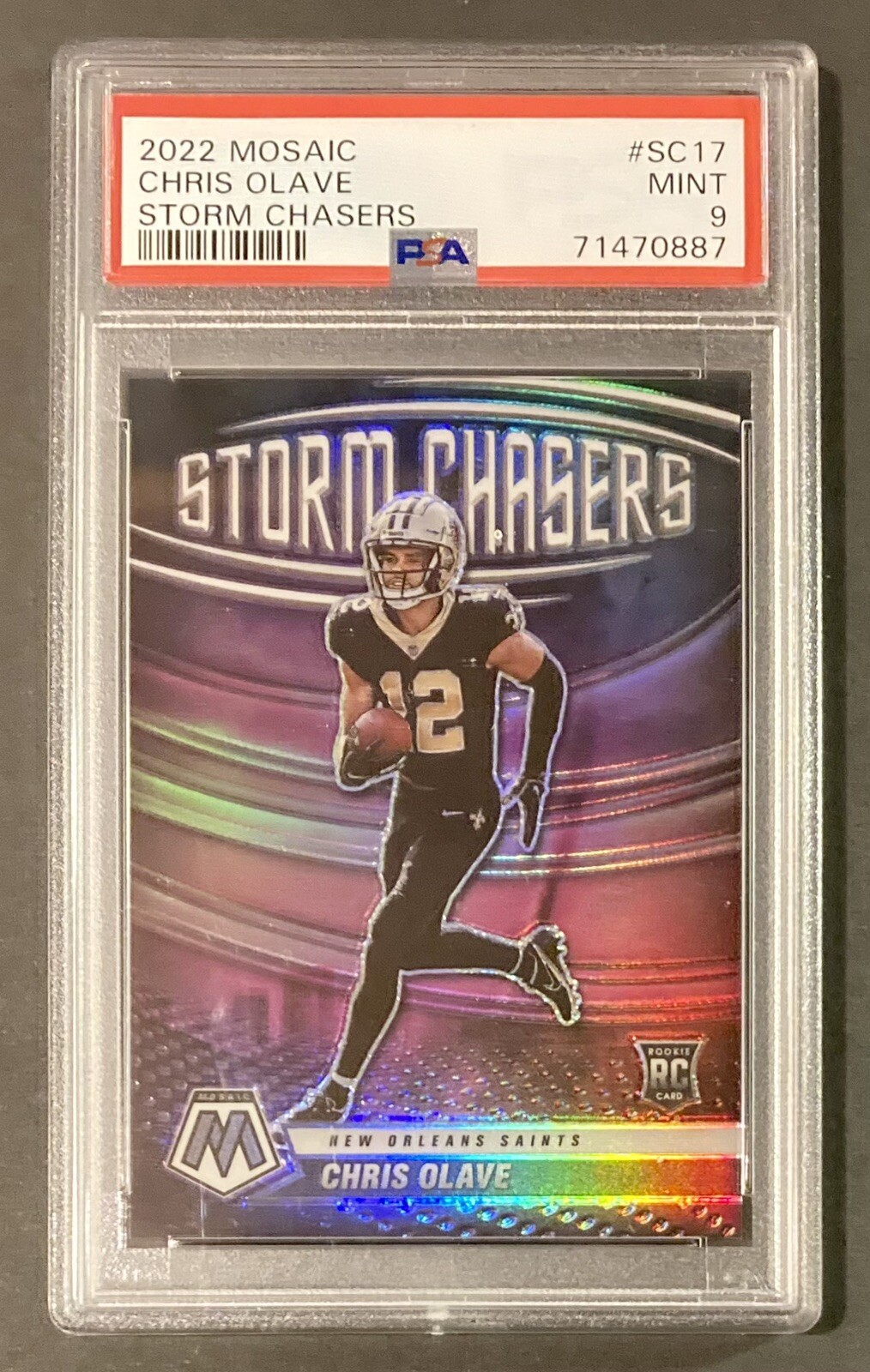 2022 Panini Mosaic Storm Chasers SSP Chris Olave #SC-17 PSA 9 Rookie RC Saints